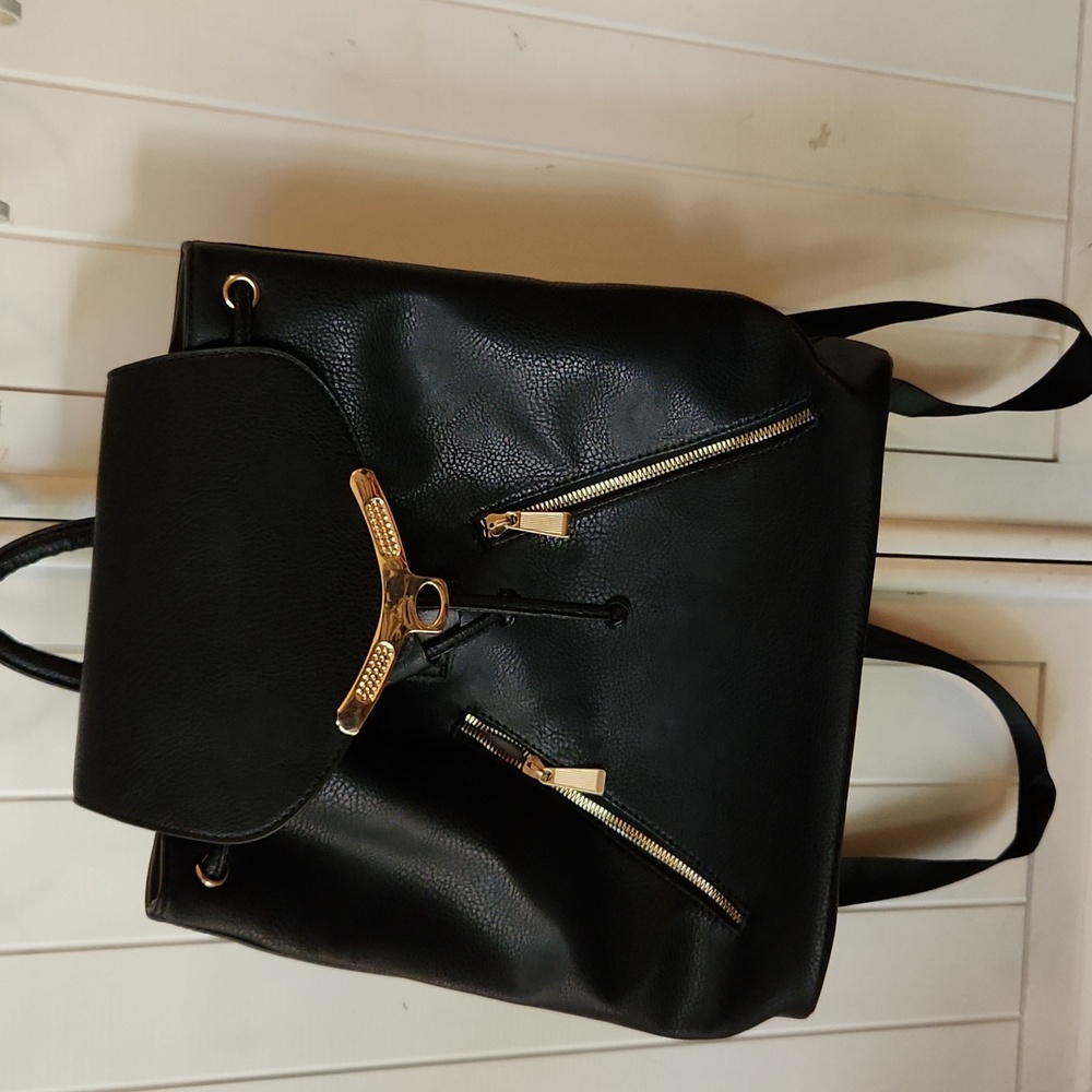 Black Backpack/Purse with Gold Accents